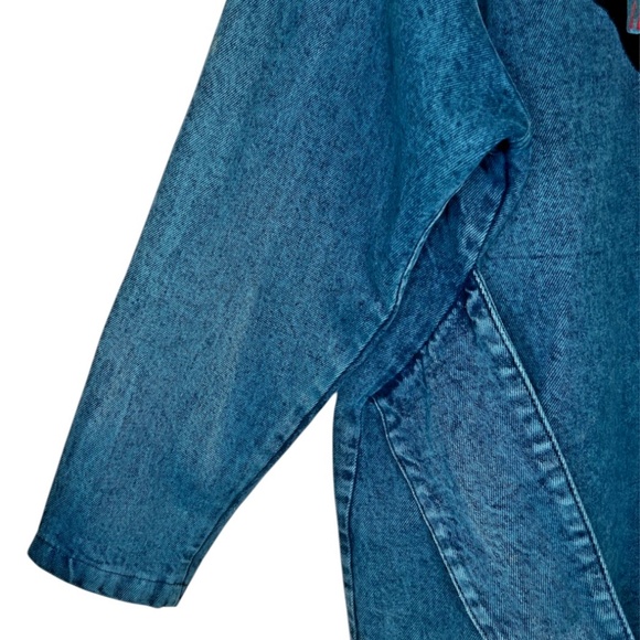 Vintage Sundance Denim Southwestern Concho Teal Aztec Print Acid Wash Coat USA L - Picture 10 of 16